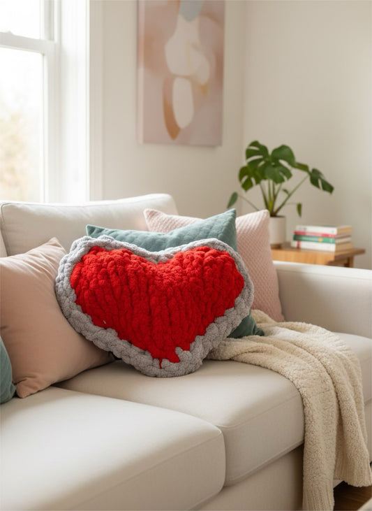 Hand -knitted chunky knit Heart Cushion