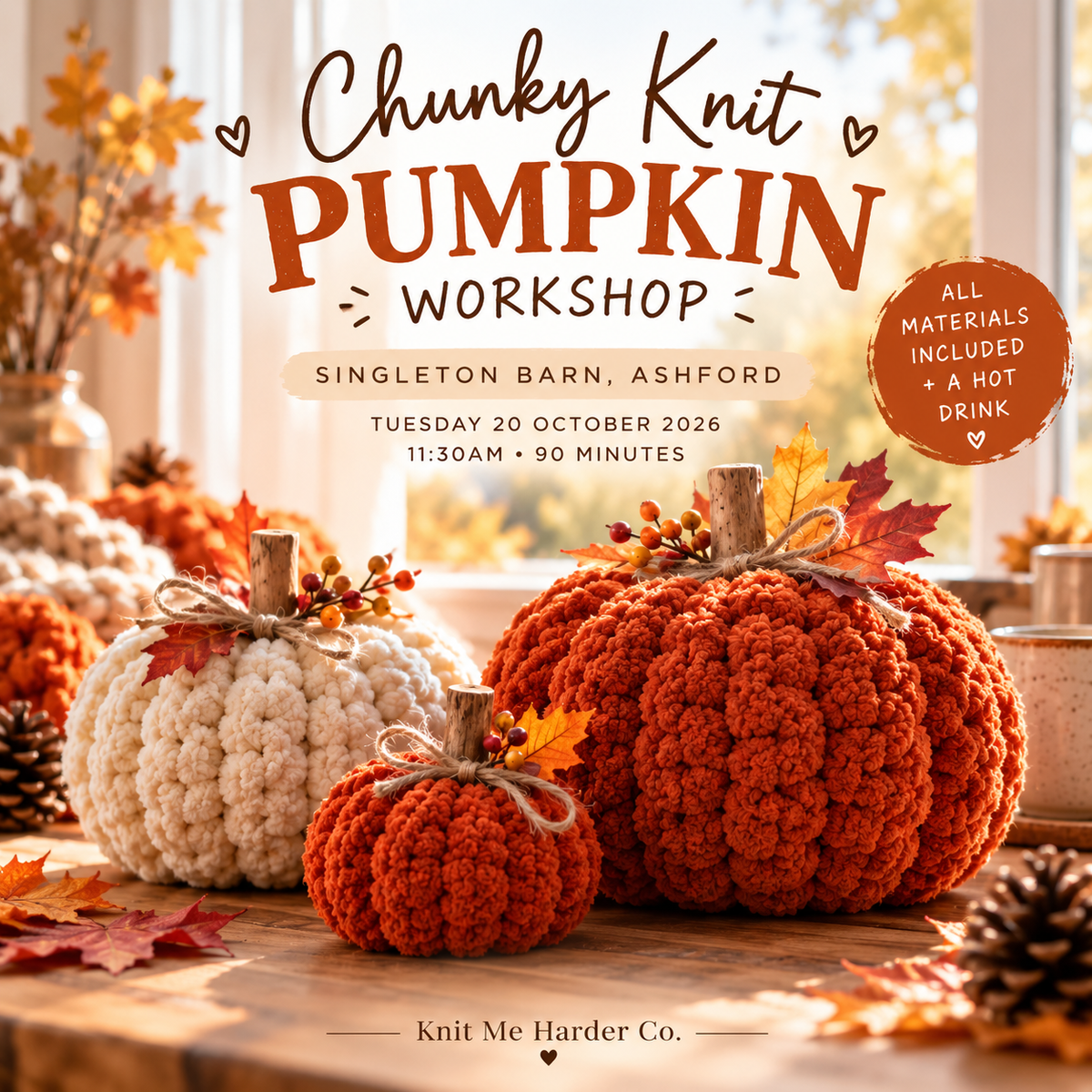 Chunky Knit Pumpkin Workshop – Singleton Barn, Ashford – 20th October